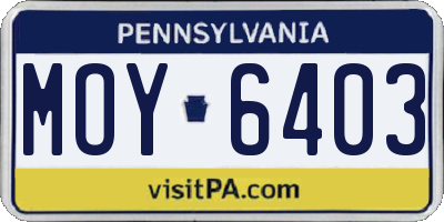 PA license plate MOY6403