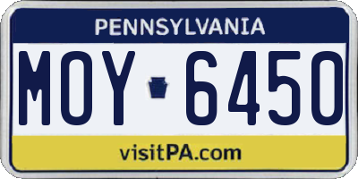 PA license plate MOY6450