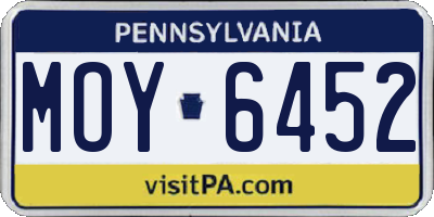PA license plate MOY6452