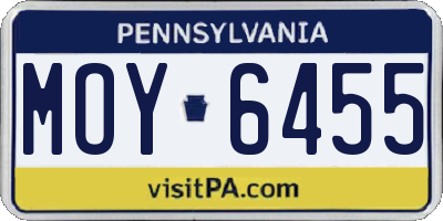 PA license plate MOY6455