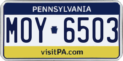 PA license plate MOY6503