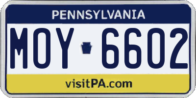 PA license plate MOY6602
