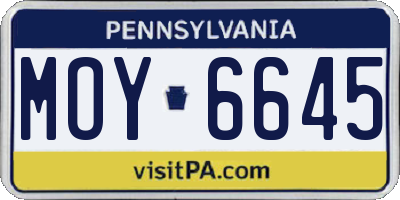 PA license plate MOY6645