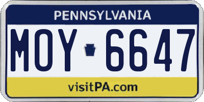 PA license plate MOY6647