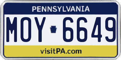 PA license plate MOY6649