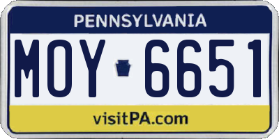 PA license plate MOY6651