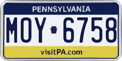 PA license plate MOY6758