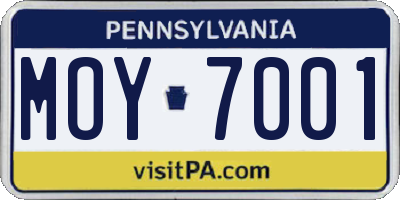 PA license plate MOY7001