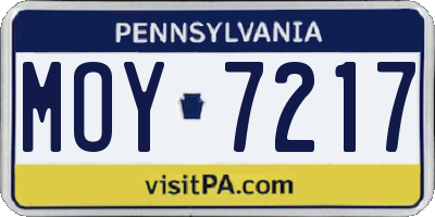 PA license plate MOY7217
