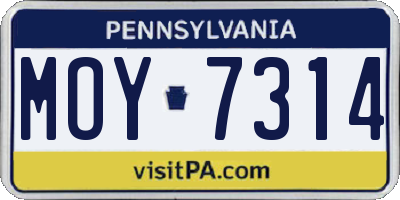 PA license plate MOY7314