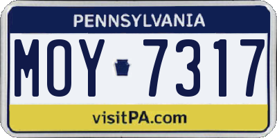 PA license plate MOY7317