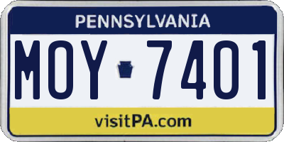 PA license plate MOY7401