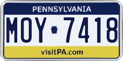 PA license plate MOY7418