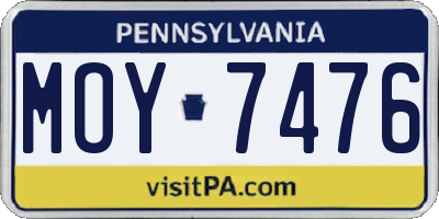 PA license plate MOY7476