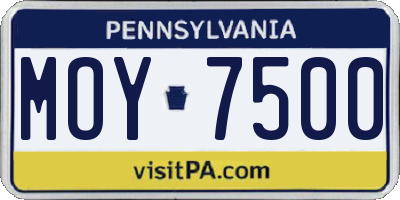 PA license plate MOY7500
