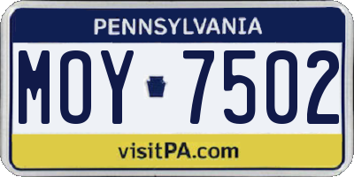 PA license plate MOY7502