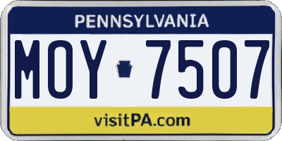 PA license plate MOY7507