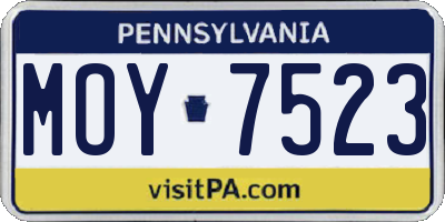 PA license plate MOY7523