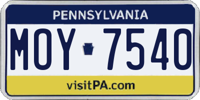 PA license plate MOY7540