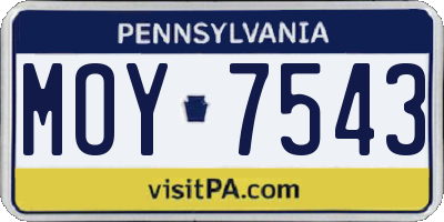 PA license plate MOY7543