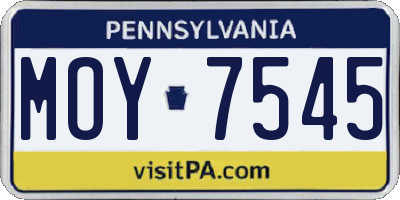 PA license plate MOY7545