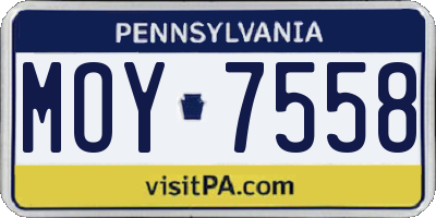 PA license plate MOY7558