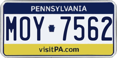 PA license plate MOY7562