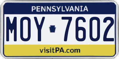 PA license plate MOY7602