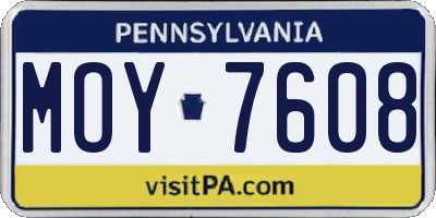 PA license plate MOY7608