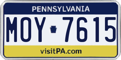PA license plate MOY7615