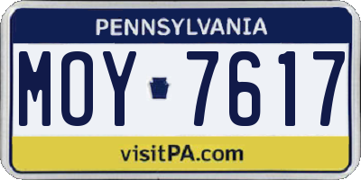 PA license plate MOY7617
