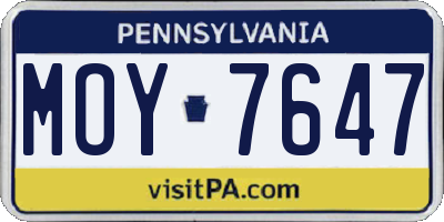 PA license plate MOY7647