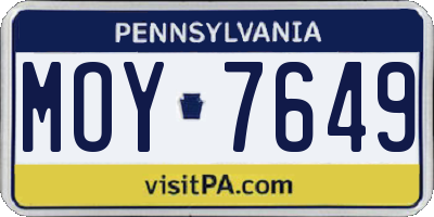 PA license plate MOY7649