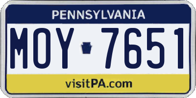 PA license plate MOY7651
