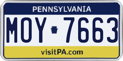 PA license plate MOY7663