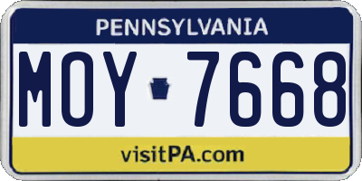 PA license plate MOY7668