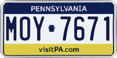 PA license plate MOY7671