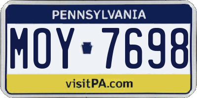 PA license plate MOY7698