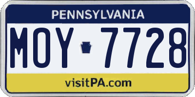 PA license plate MOY7728