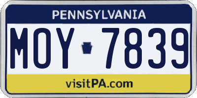PA license plate MOY7839