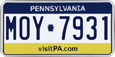 PA license plate MOY7931