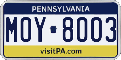 PA license plate MOY8003