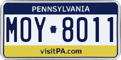 PA license plate MOY8011