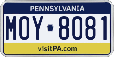 PA license plate MOY8081