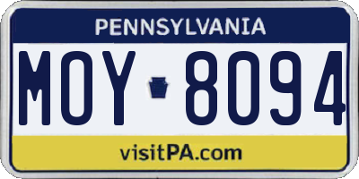 PA license plate MOY8094