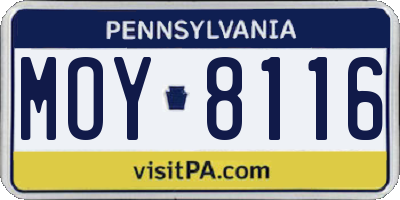 PA license plate MOY8116