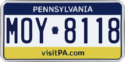 PA license plate MOY8118