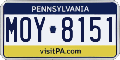 PA license plate MOY8151