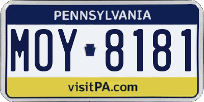 PA license plate MOY8181