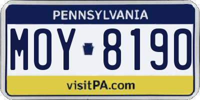 PA license plate MOY8190